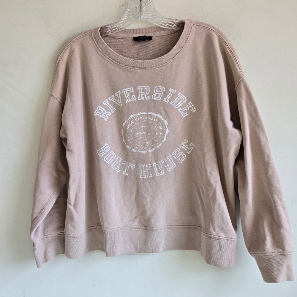 J Crew Size Small Tan Riverside Boat House Lounge Printed Crew Neck Sweatshirt